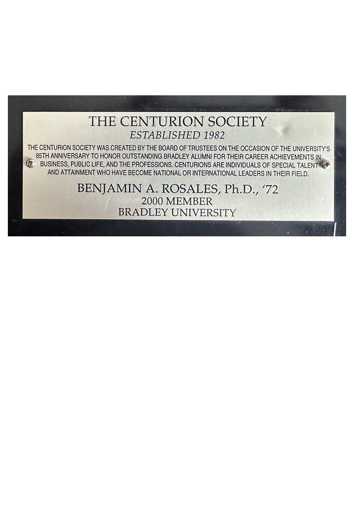 Placa de The Centurion Society de Bradley University, miembro del año 2000