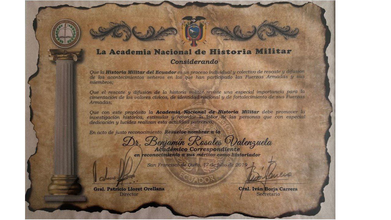 Diploma de Académico Correspondiente de la Academia Nacional de Historia Militar, 2019