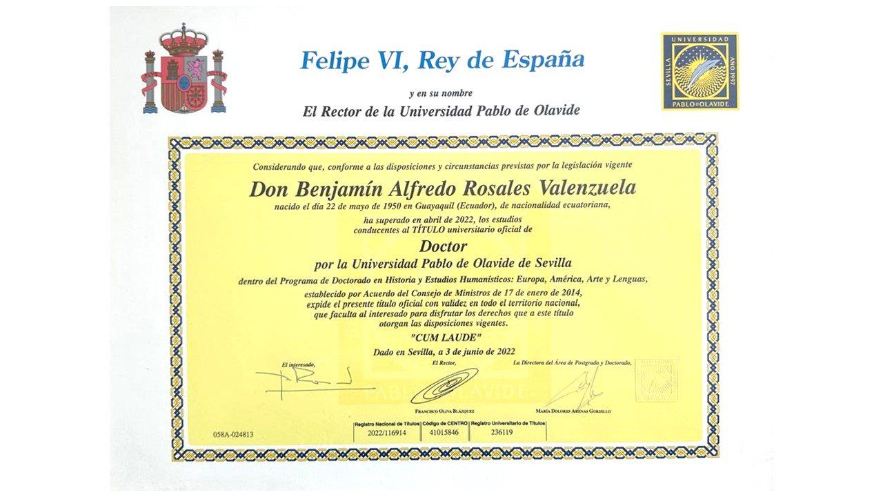 Título de Doctor por la Universidad Pablo de Olavide de Sevilla, calificación cum laude, 2022